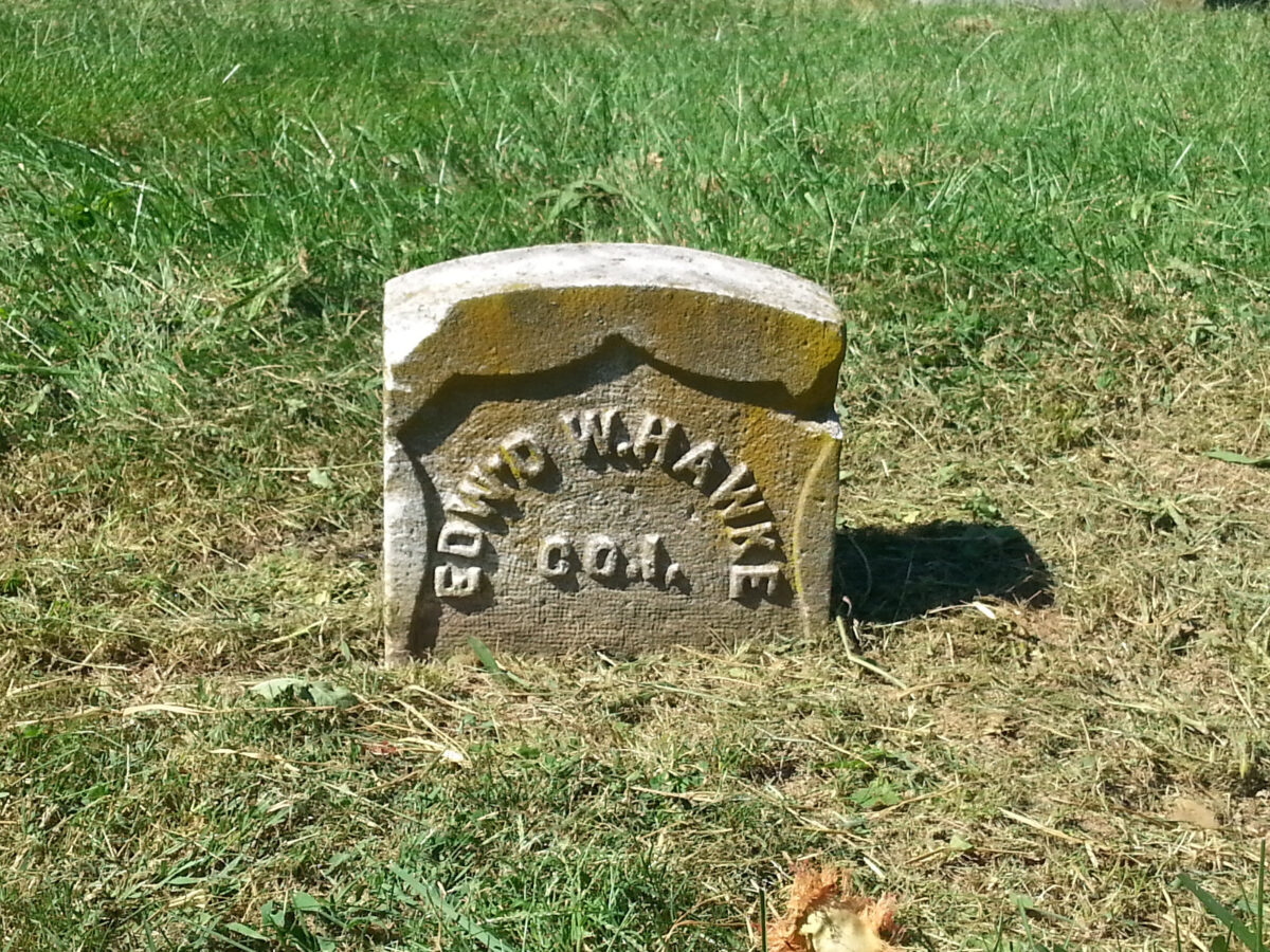 The grave marker for Edward Hawk, Civil War veteran and deserter.