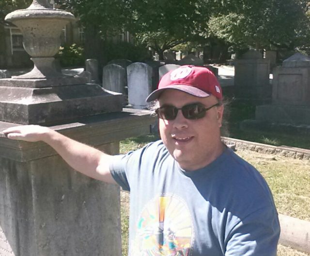 Allyn with the monument of Philip Pendleton Barbour, September 2017