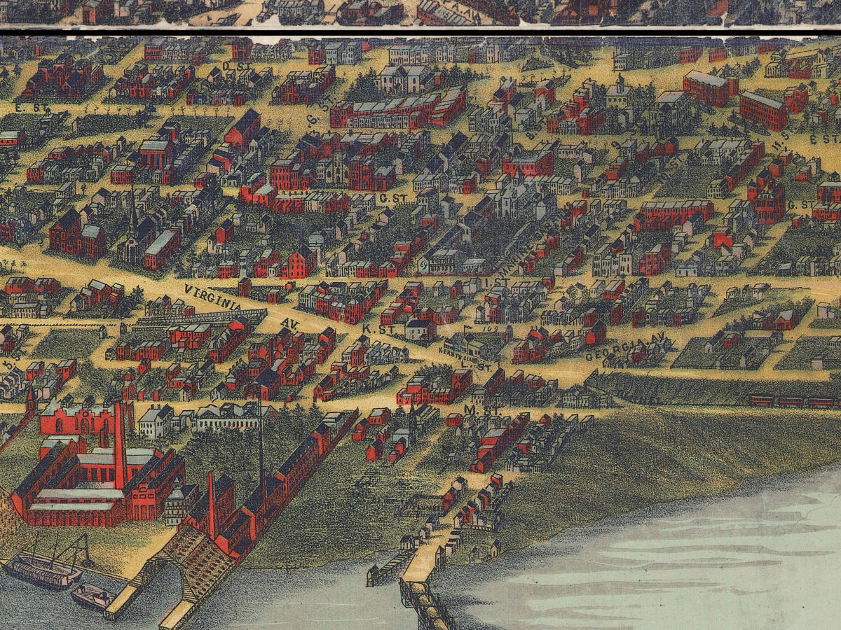 Detail of the Navy Yards area in Adolph Sachse's 1883 map of Washington.
