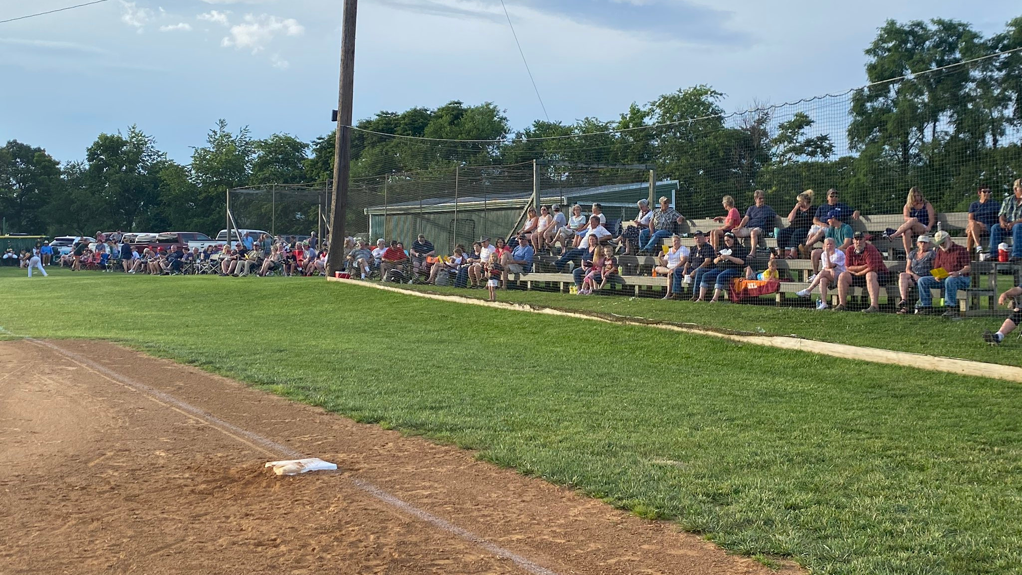 Crowd along the first base line, Buck Bowman Field, Clover Hill, VA, June 27, 2020