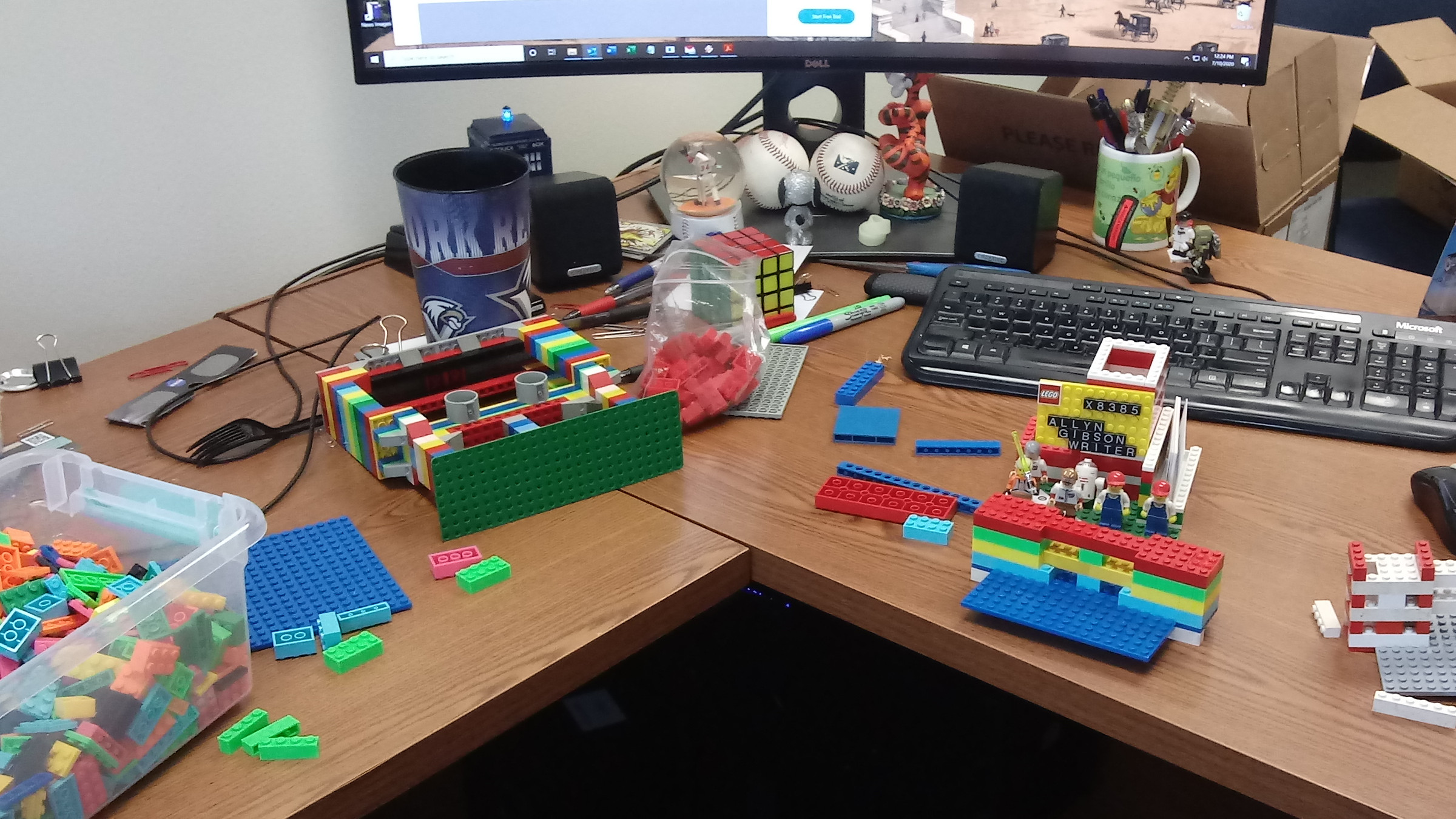 The writer, hard at work, building with LEGO