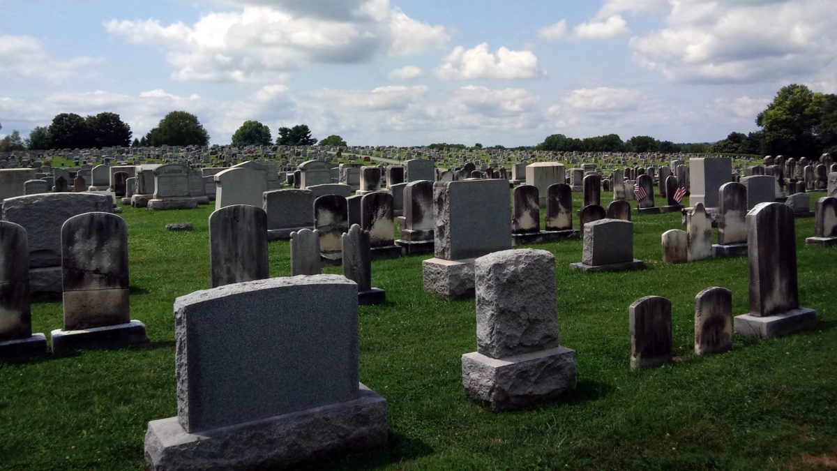 Looking northwest across the Mennonite cemetery