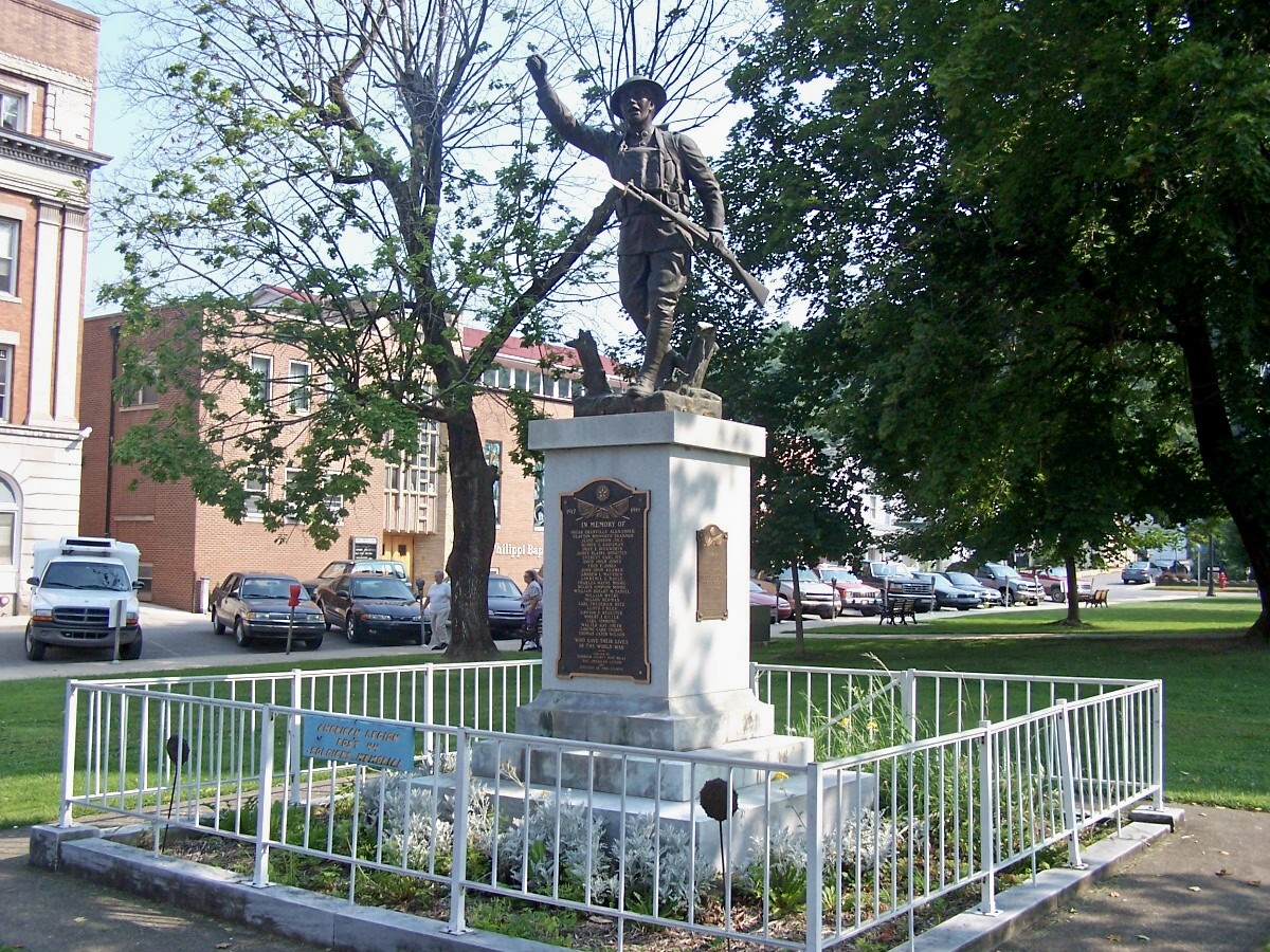 The Spirit of the American Doughboy statue stands on the lawn of the Barbour County Courthouse in Philippi, WV.