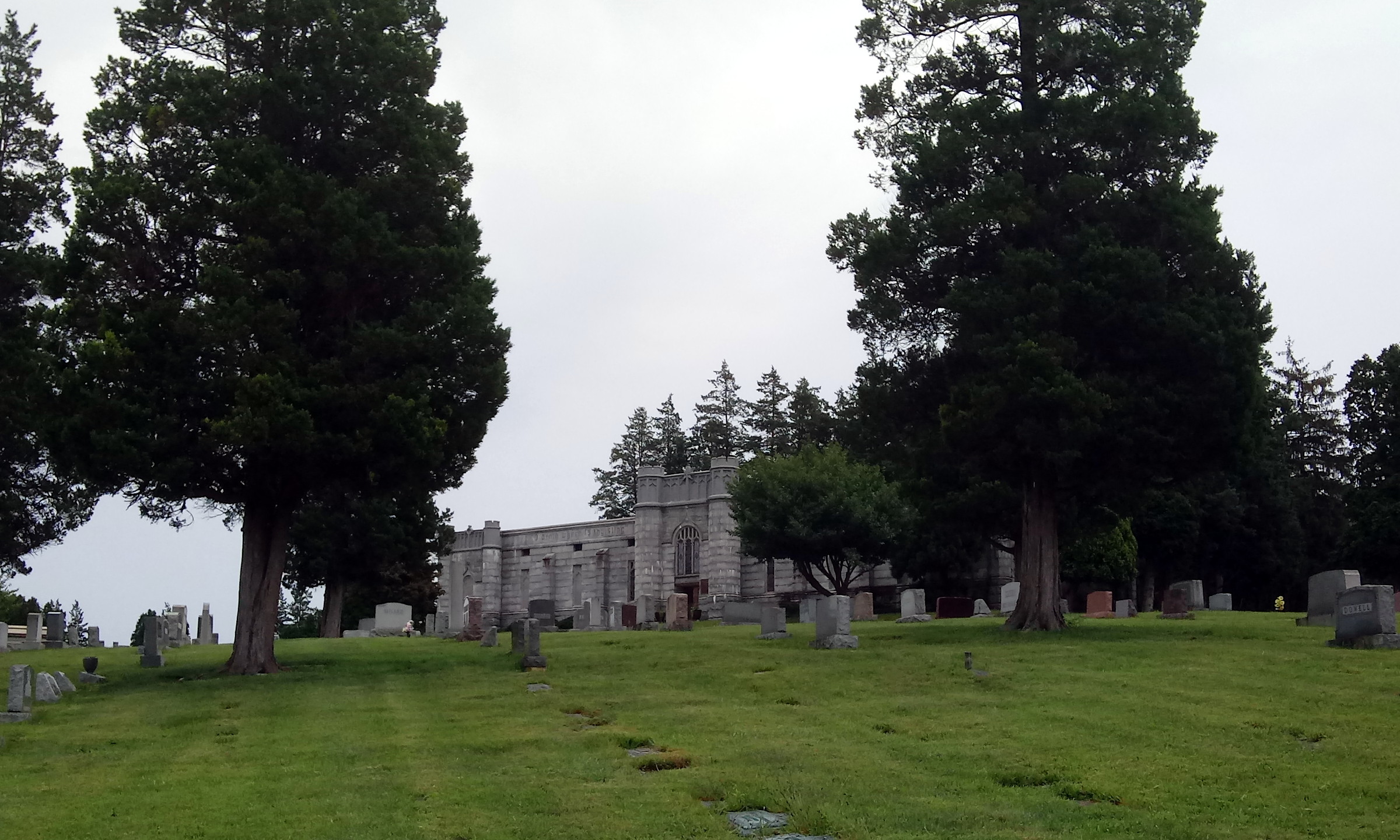 The Mausoleum dominates the hill at Mt. Rose Cemetery