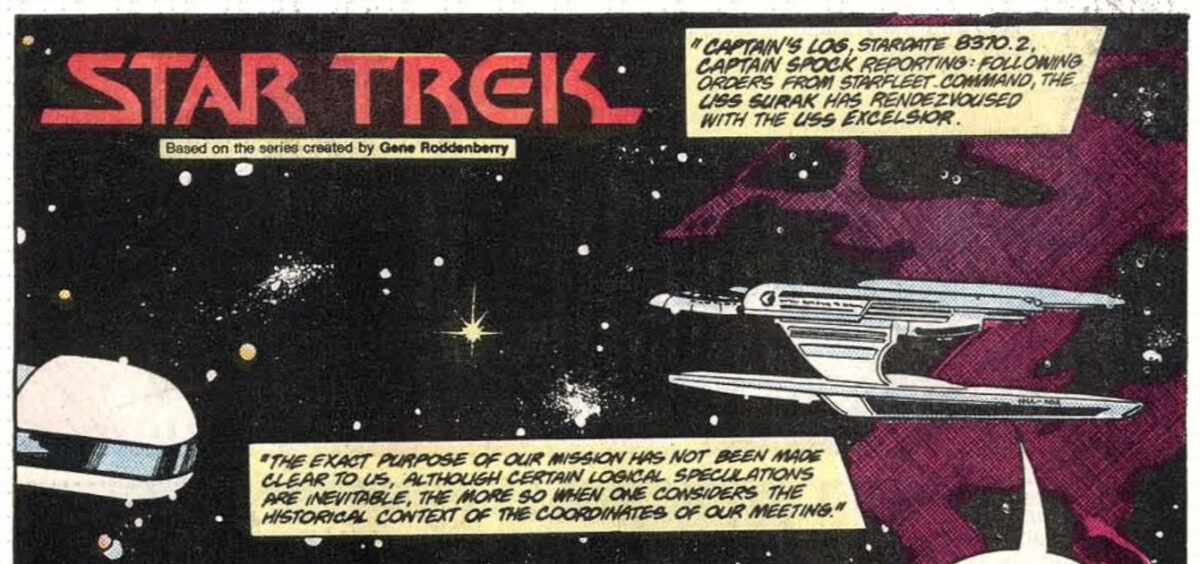 The Surak, seen on page 1 of Star Trek Annual #1. Illustrated by David Ross, the Surak here is shown as a sister ship to the Grissom from Star Trek III.