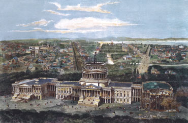Image of the unfinished Capitol in 1861, apparently looking east
