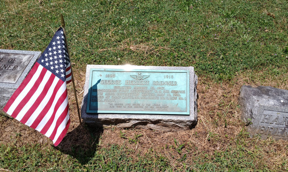 Marker for George Brenner, casualty of World War I and buried in Italy