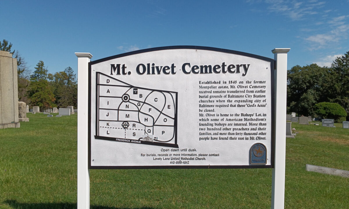Map of Mt. Olivet Cemetery inside the entrance