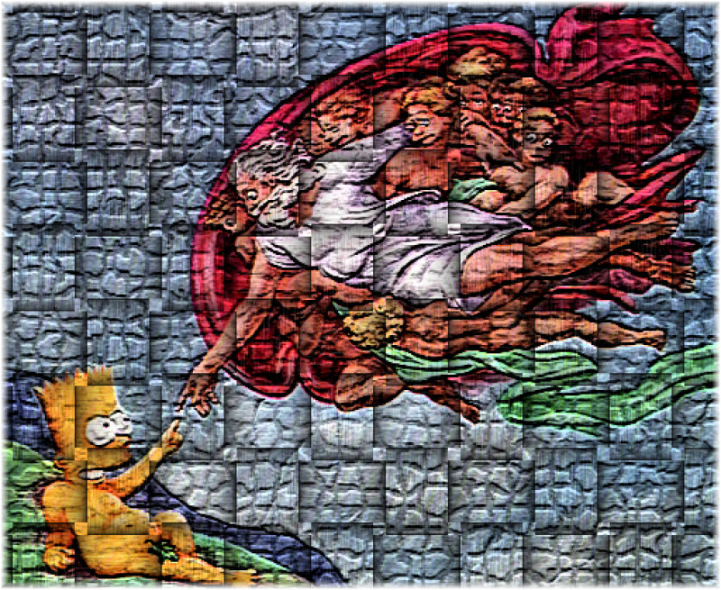 Michelangelo's "The Creation of Adam" by way of Bart Simpson and Matt Groening