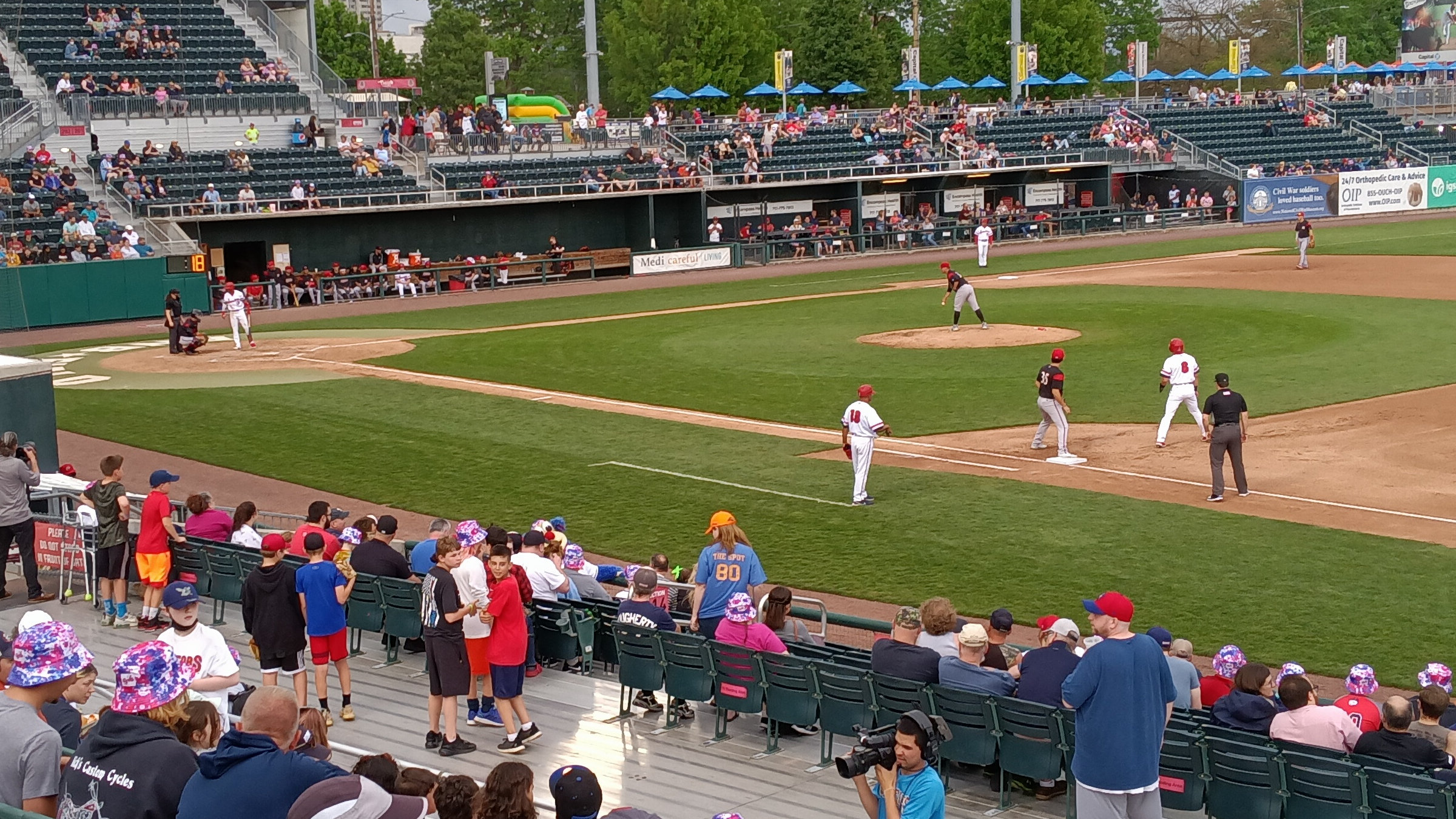 Jack Dunn takes a lead off first base, FNB Field, May 14, 2022