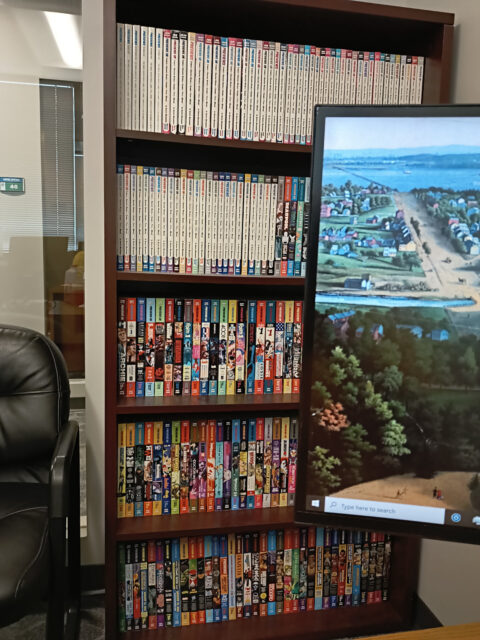 Nestled in the corner of my office, my PREVIEWS library from 2007 to 2022. A second bookshelf held the last two years.