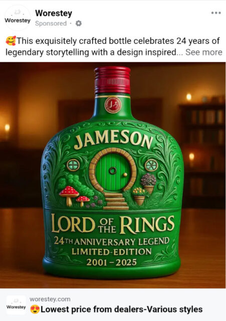 Ad for Jamesons in a Hobbit-themed bottle