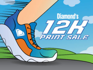 12K Print Sale branding, complete with a running shoe and the Diamond logo