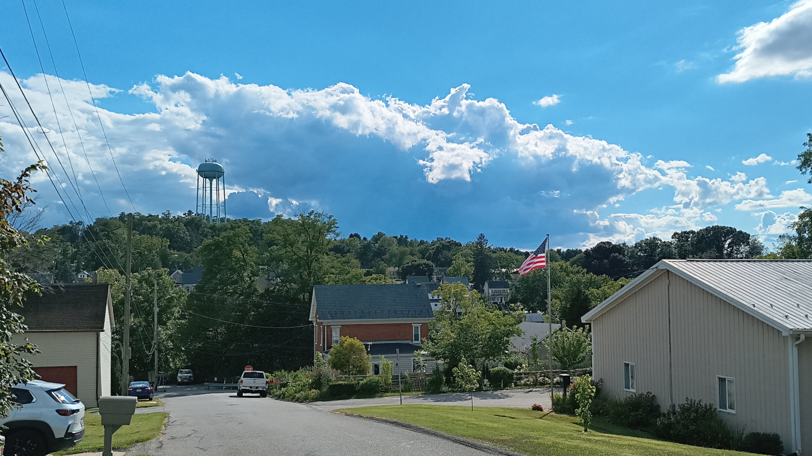 Looking at the water tower in Yoe on the opposite hill from the ballpark.