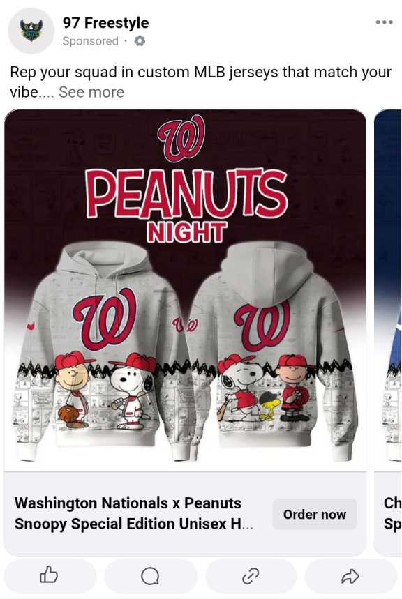 A light gray Washington Nationals hoodie with Charlie Brown and Snoopy