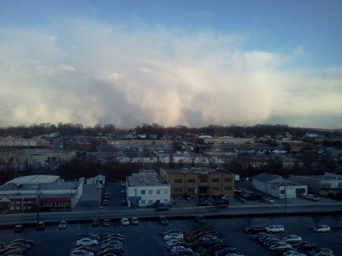 The view from my desk the afternoon of January 3rd, showing some furious clouds in the distance east of Timonium.
