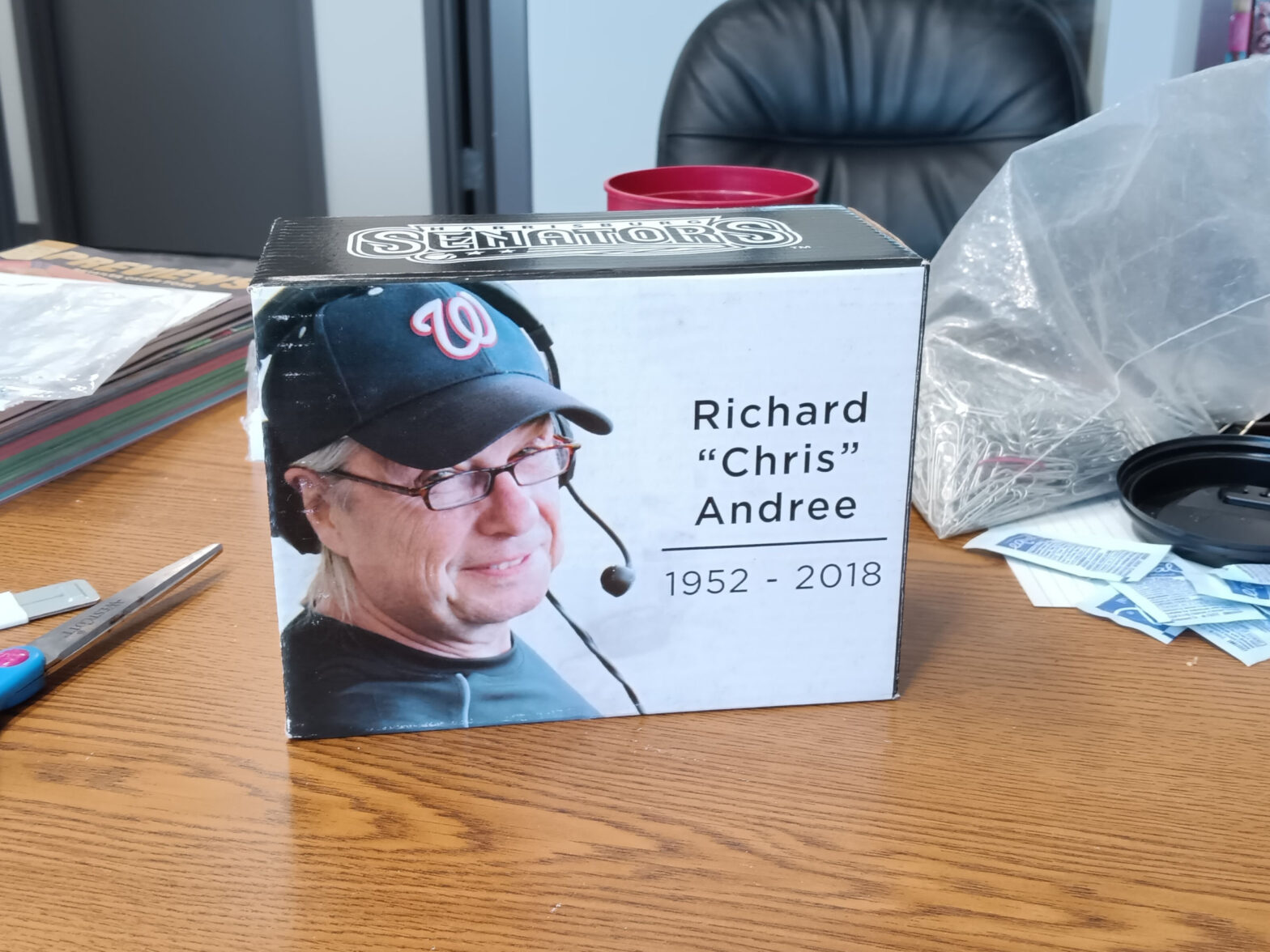 Box of the Chris Andree plaque sitting on my desk at Diamond