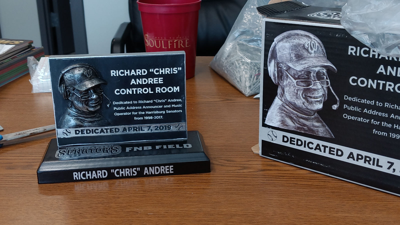 Chris Andree plaque, built on my desk