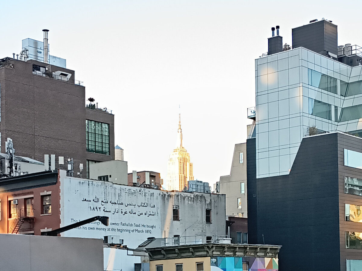 The Empire State Building, restored to the washed out sky