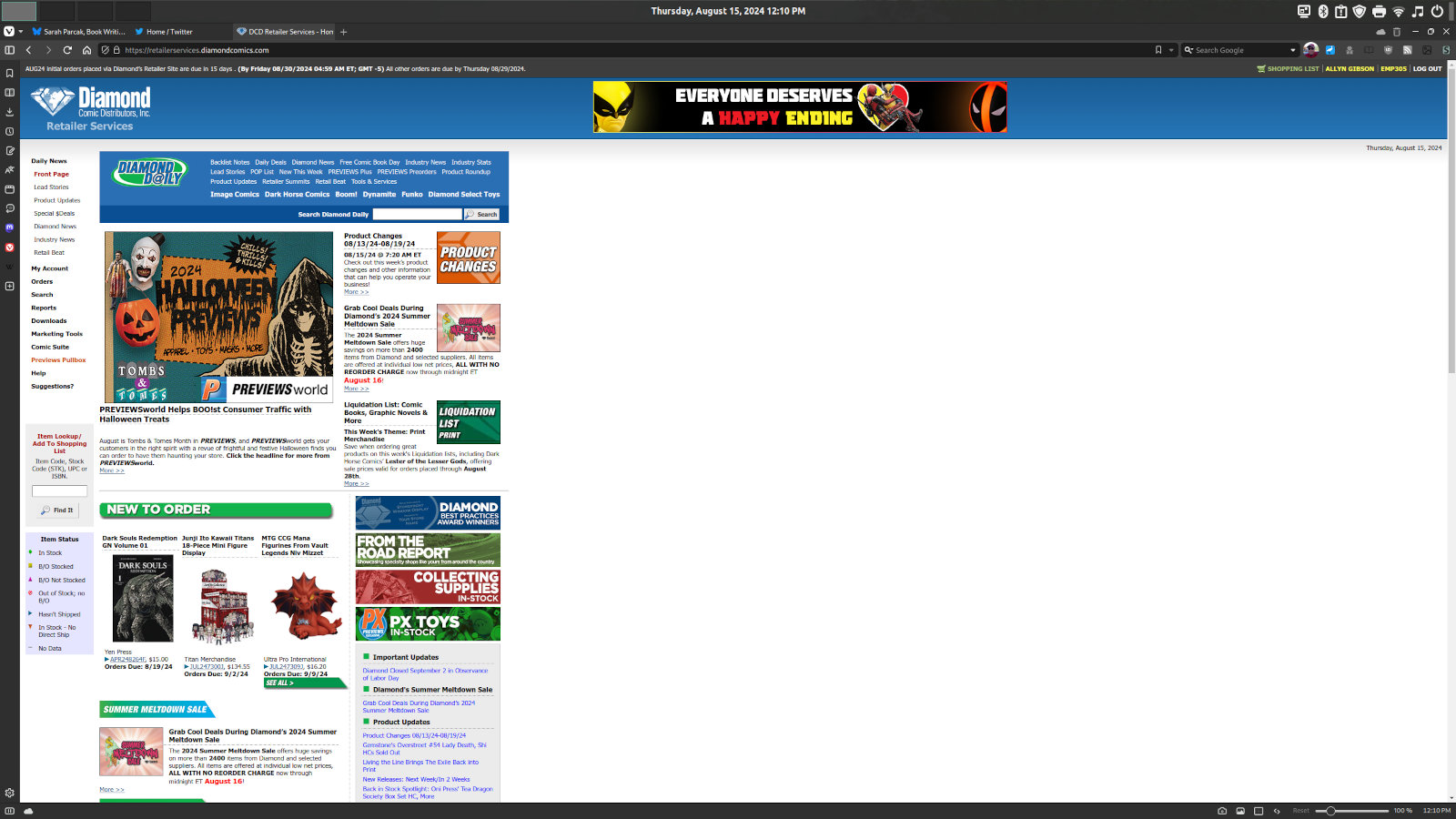 Screenshot of Diamond's retailer website from the summer of 2024 on my computer at home, which has a 2560x1440 monitor. There's a narrow column at left, and lots and lots of white space!