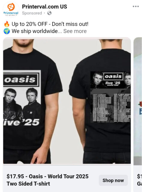 An Oasis tour t-shirt, with tour dates on the back