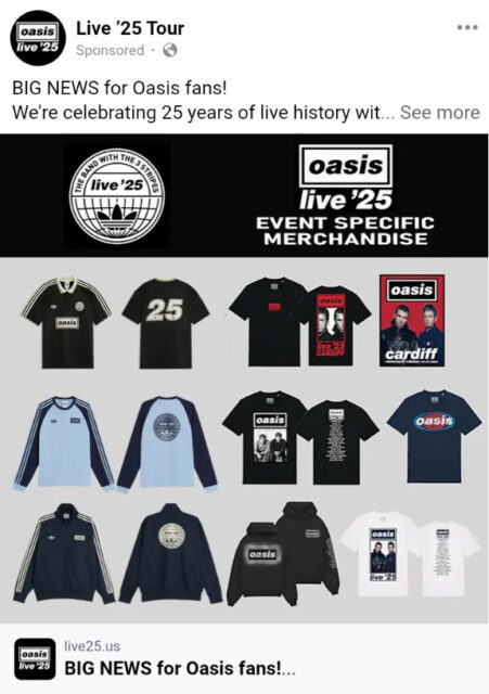 An ad for all sorts of Oasis apparel, including jerseys, hoodies, jackets, and t-shirts