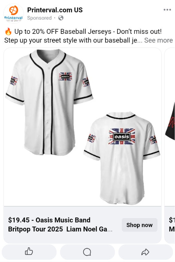 White Oasis baseball jersey, with the Oasis logo and a Union Jack on front breast and across the back