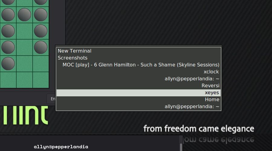 Screenshot of the terminal/window switcher menu in WMX