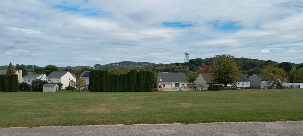 View from Union Cemetery in Dallastown, looking toward Red Lion and Windsor. There's a water tower in the distance.