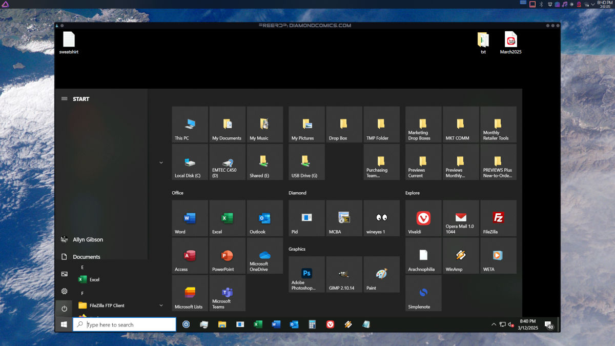 Screenshot showing my wonderful, glorious, organized Start Menu -- links to folders, apps arranged