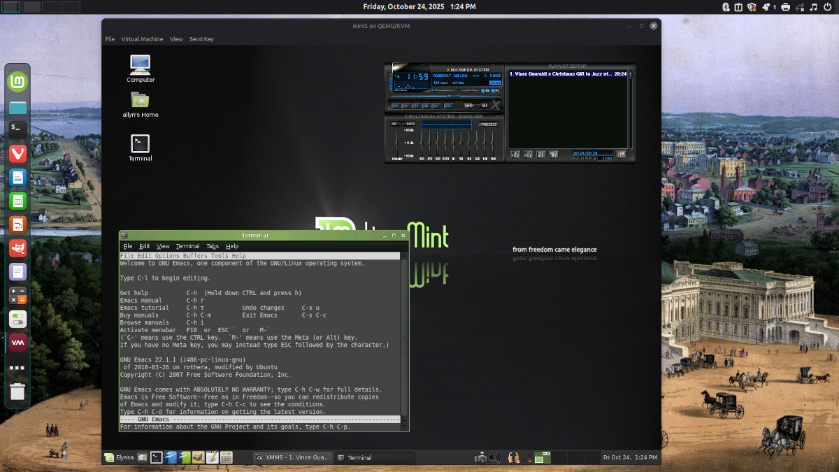 Screenshot of LMDE7, showing my Linux Mint 5 virtual machine running