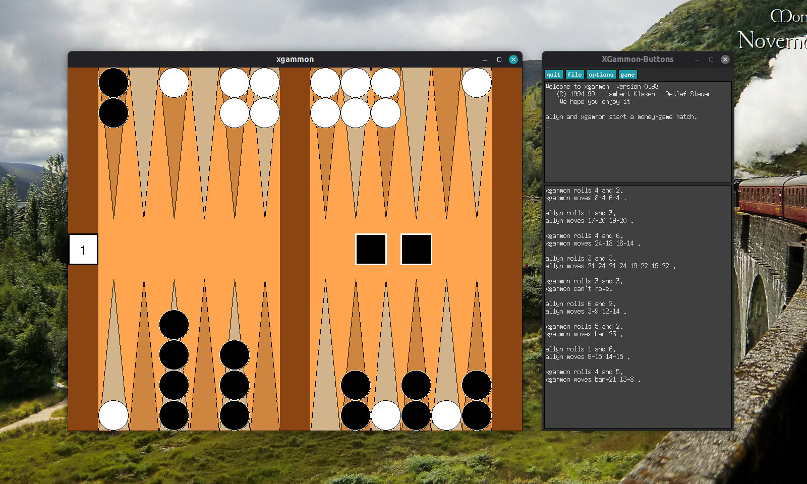 Screenshot of a backgammon game
