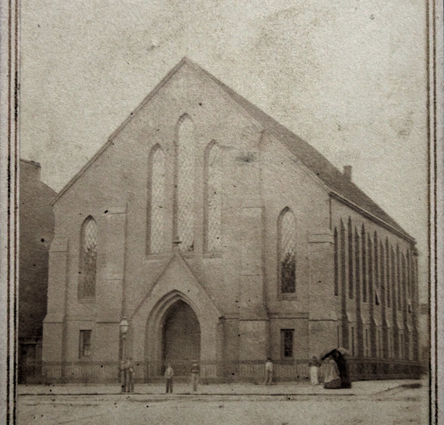 Trinity Episcopal, in a black and white photograph from the 1860s