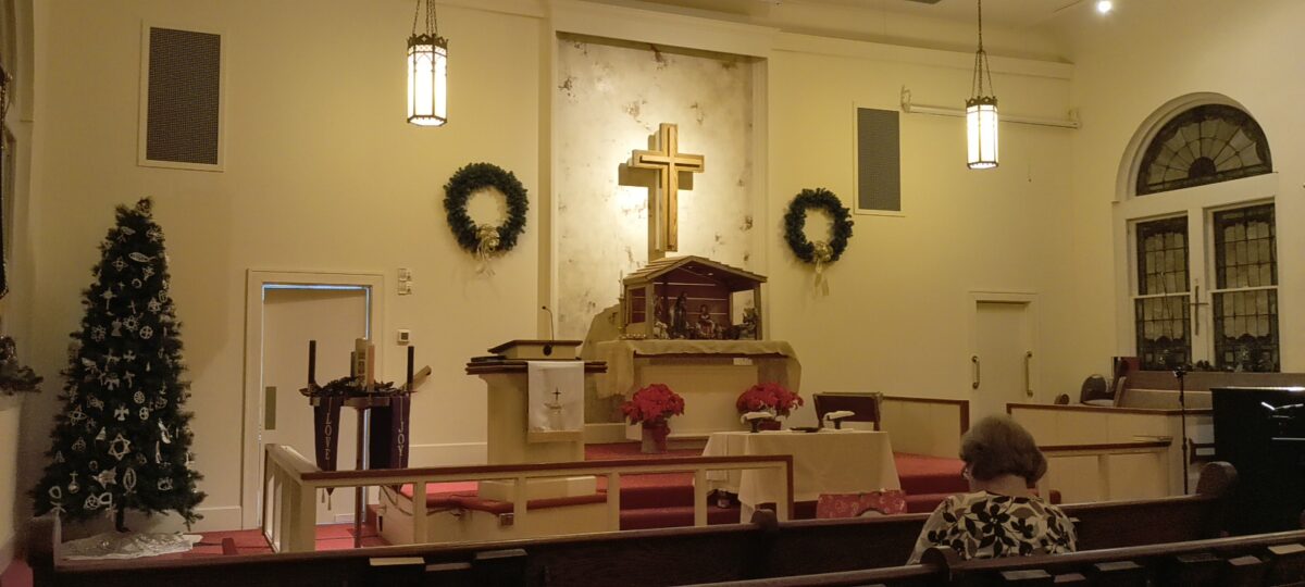 View of the altar from my seat, with the choir stalls at the far corner