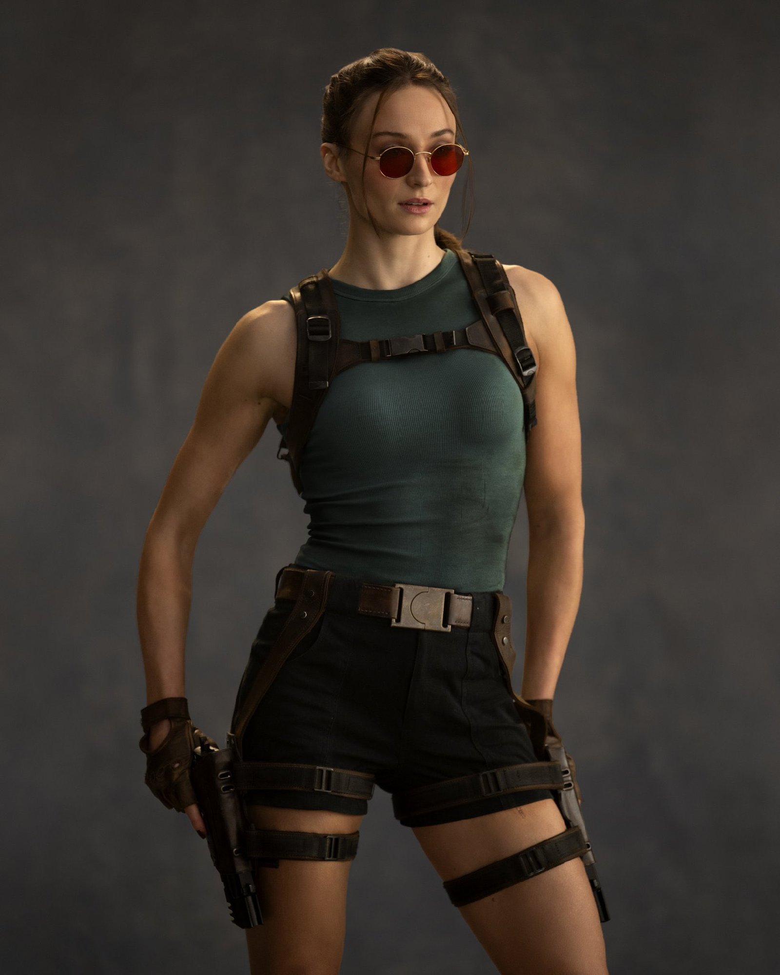 Promotional image of Sophie Turner as Lara Croft, Tomb Raider