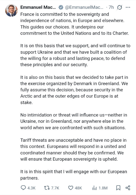 Screenshot of a tweet by Emmanuel Macron.