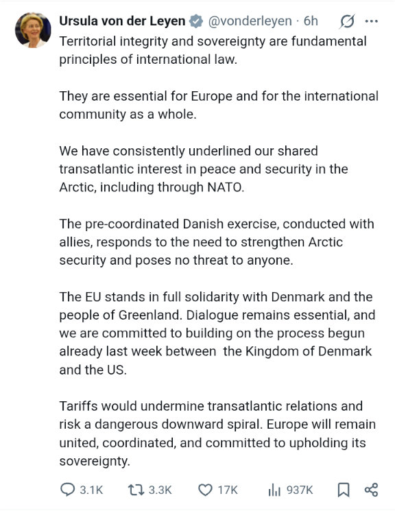 Screenshot of a tweet from Ursula von der Leyen