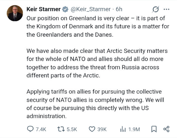 Screenshot of a tweet by Kier Starmer.
