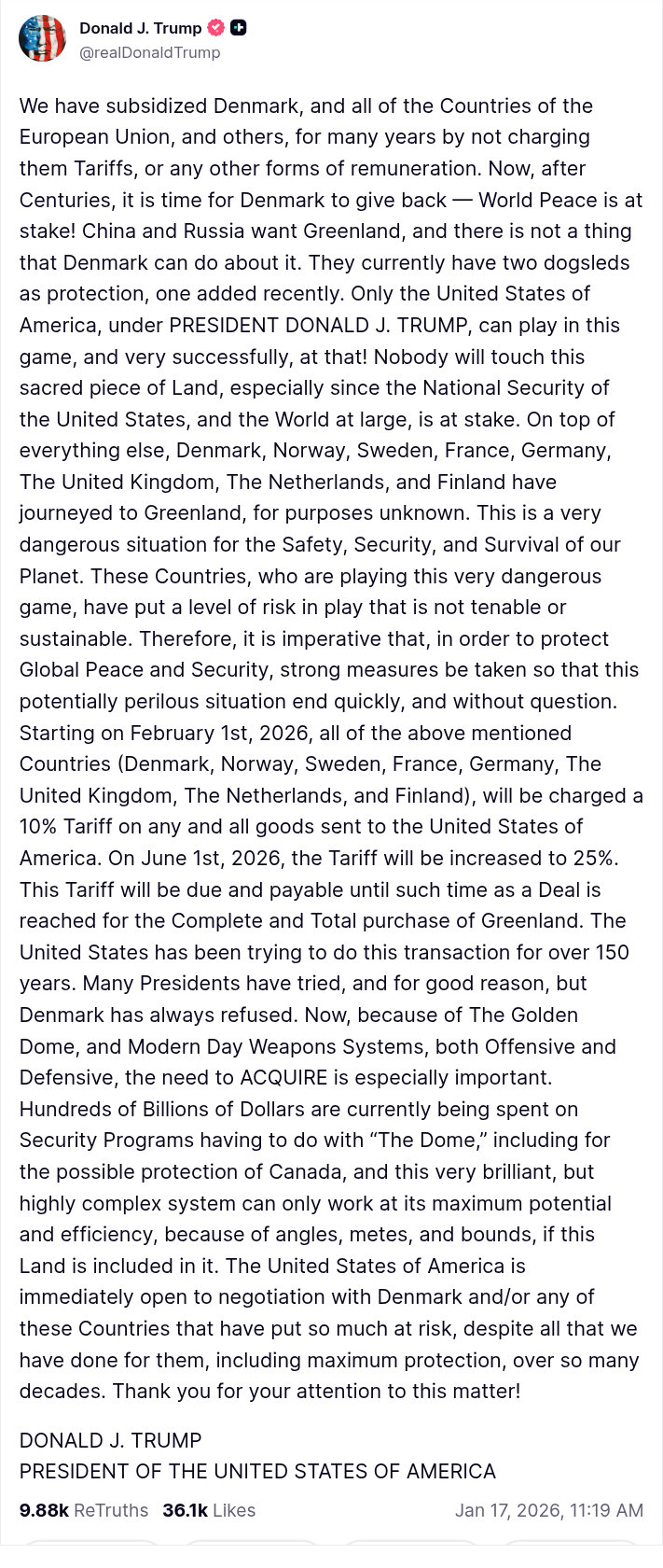 Screenshot of a Donald Trump 'Truth.' I'd transcribe it, but it's basically Eric Cartman shouting, 'You will respect my authoritah!'