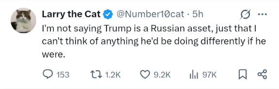 Screenshot by Larry the Cat, calling Trump a Russian asset.