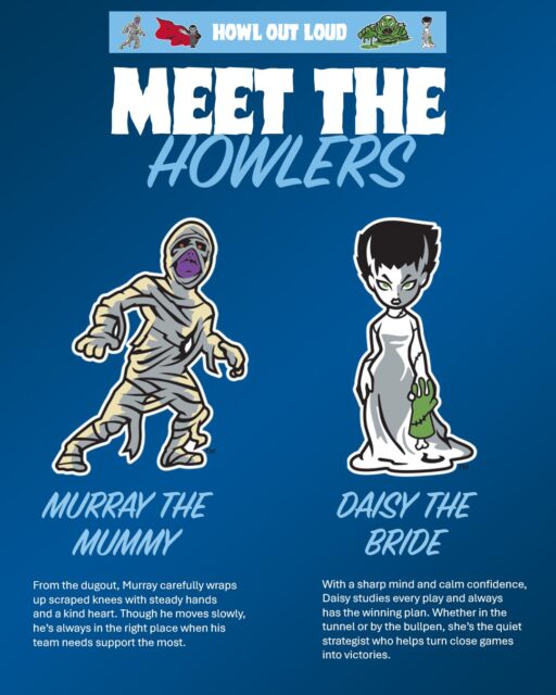 Two alternate mascots for the Hill City Howlers -- Murray the mummy and Daisy the bride of the monster.