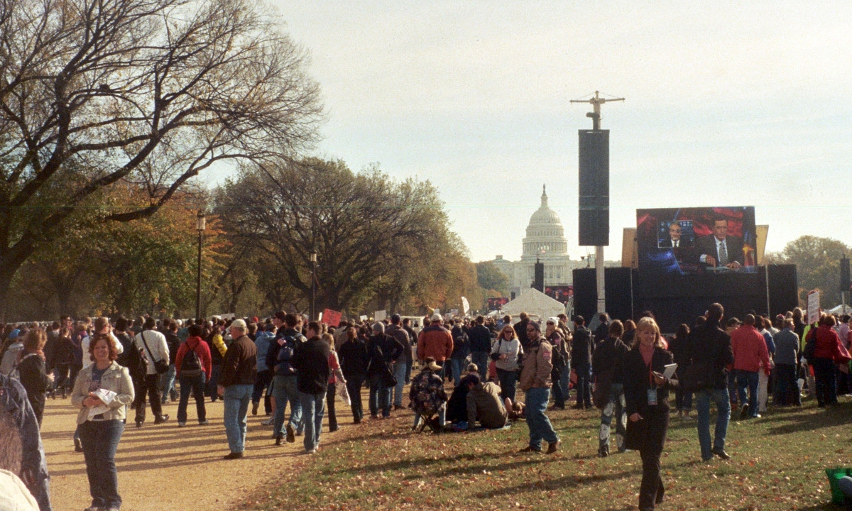 People milling about on the National Mall before the Rally