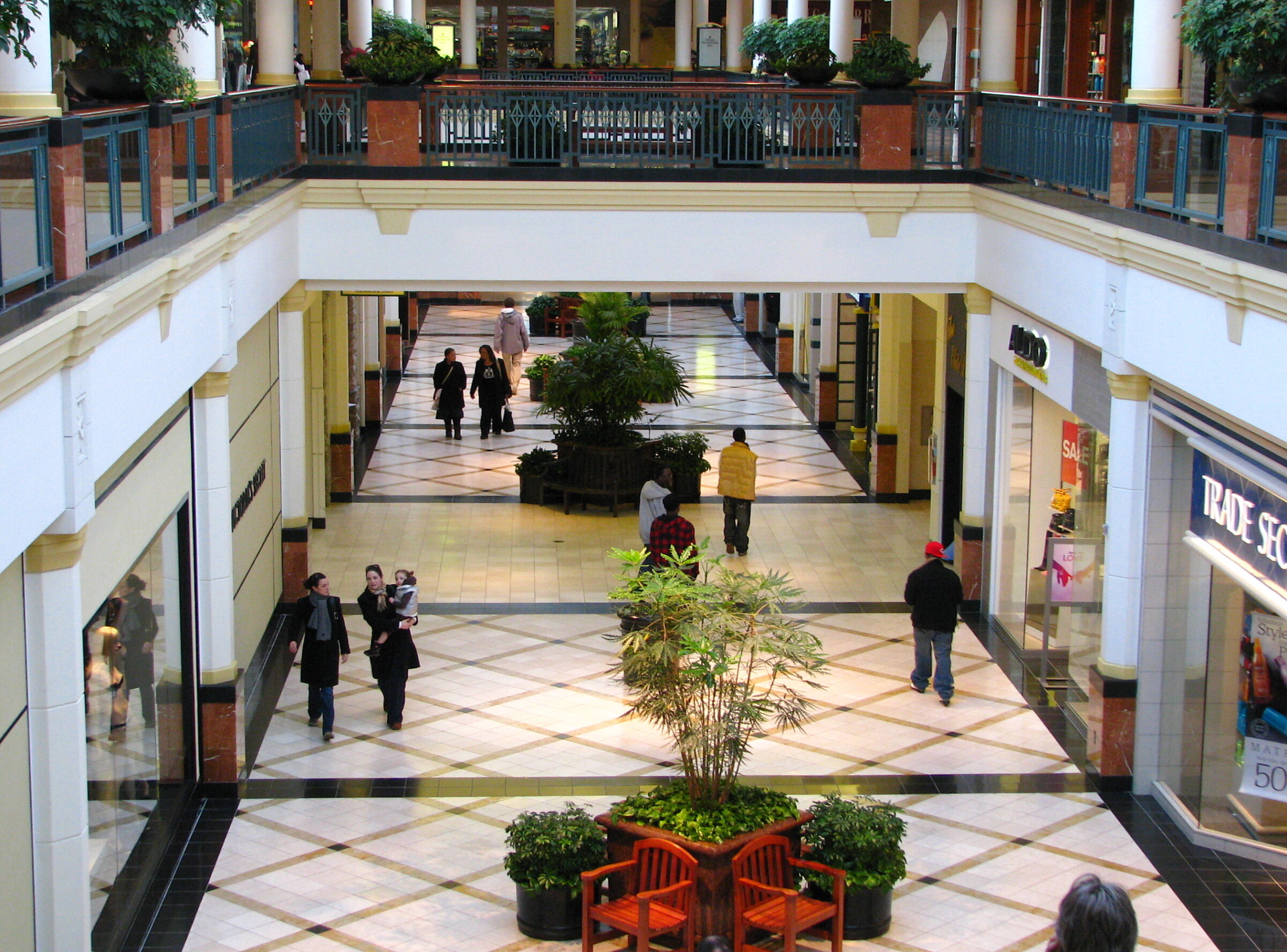 Shoppers on the mall's lower level stroll through Pennsylvania's King of Prussia Mall