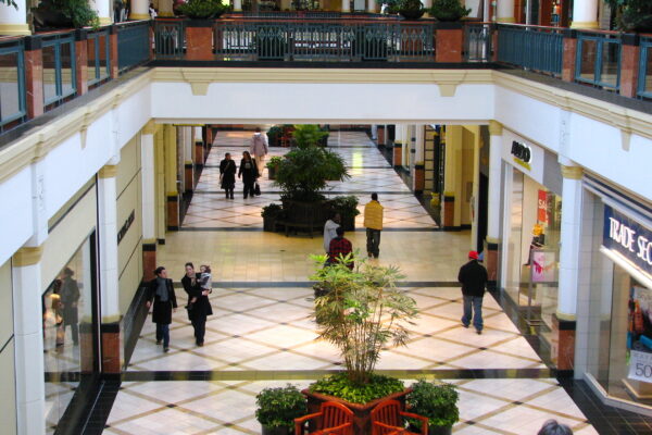 Shoppers on the mall's lower level stroll through Pennsylvania's King of Prussia Mall